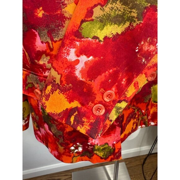 Chico's Womens Orange Red Watercolor Floral Button Jacket Size 3/XL Artsy Retro - Picture 5 of 13